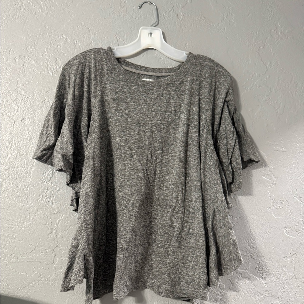 Gray Ruffle Sleeve Women's Top